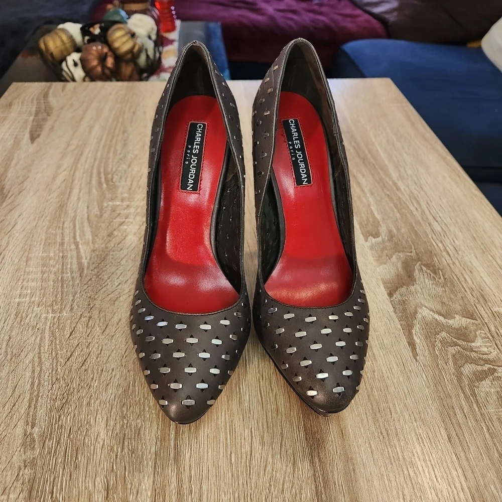 Charles Jourdan Women's Brown and Silver Heels